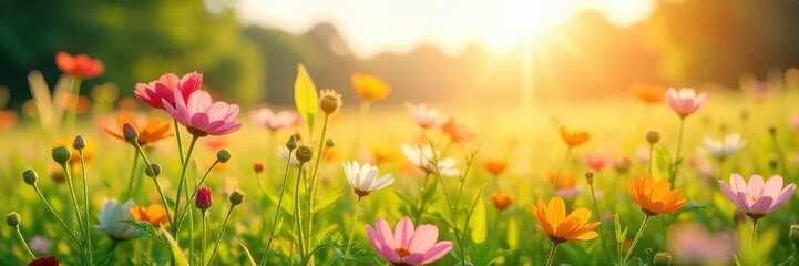 Wall Mural - Sun-Drenched Wildflower Meadow Serenity, Peace, and Joy in Natures Embrace