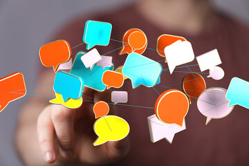 Abstract image of interconnected speech bubbles, symbolizing global communication and social networking.