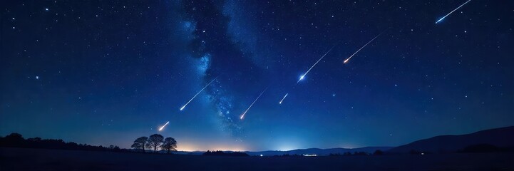 Wall Mural - Breathtaking Shooting Stars Streaking Across a Dark Night Sky Luminous Trails of Light and Celestial Wonder
