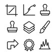 © Тимур Кунець - Post-Processing Tools Icons. Outline icon set of post-processing tools: crop tool, curve adjustment, saturation slider, clone