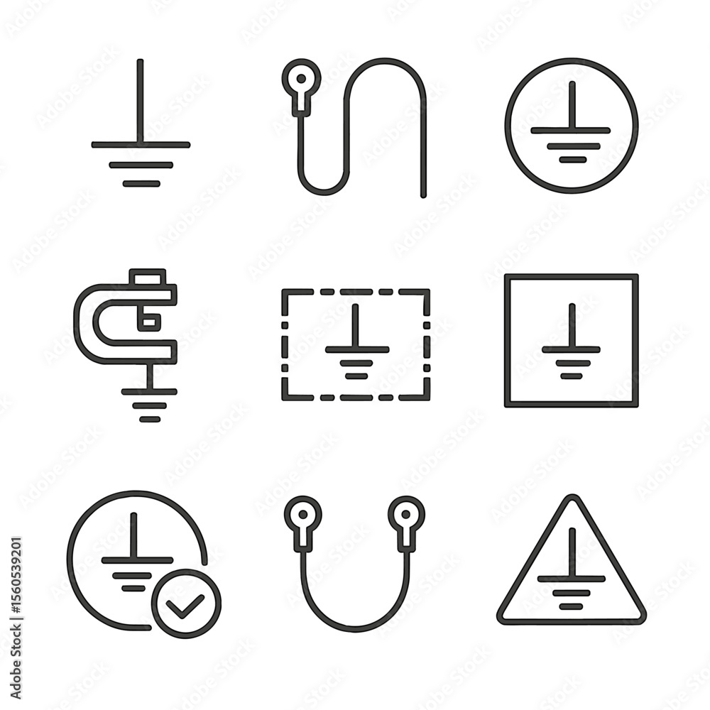 Grounding Riser Symbol Grounding Symbol Icons. Outline icon set of Grounding and Bonding ...