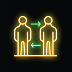 Wall Mural - two people exchanging information with green arrows in neon style on a black background