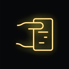 Wall Mural - neon yellow glowing icon of a hand holding a document on a black background