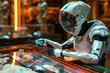© S photographer - A futuristic robot interacts with a high-tech display, showcasing advanced AI and innovative design in a modern environment.