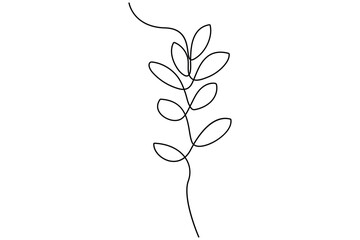 Wall Mural - one line botanical leaves drawing vector continuous contour illustration in minimalist style