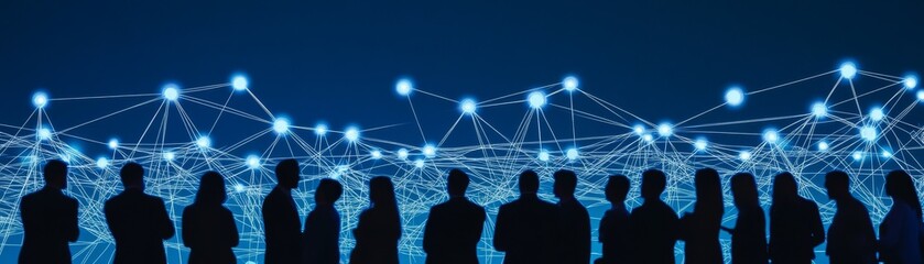 Silhouetted People and Network Connections Digital Communication, Global Network, Digital Transformation Network,Connectivity