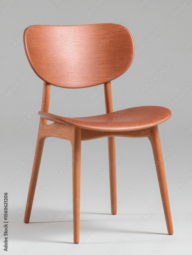 This beautiful wooden dining chair features a curved backrest and smooth seat, showcasing its minimalist design.