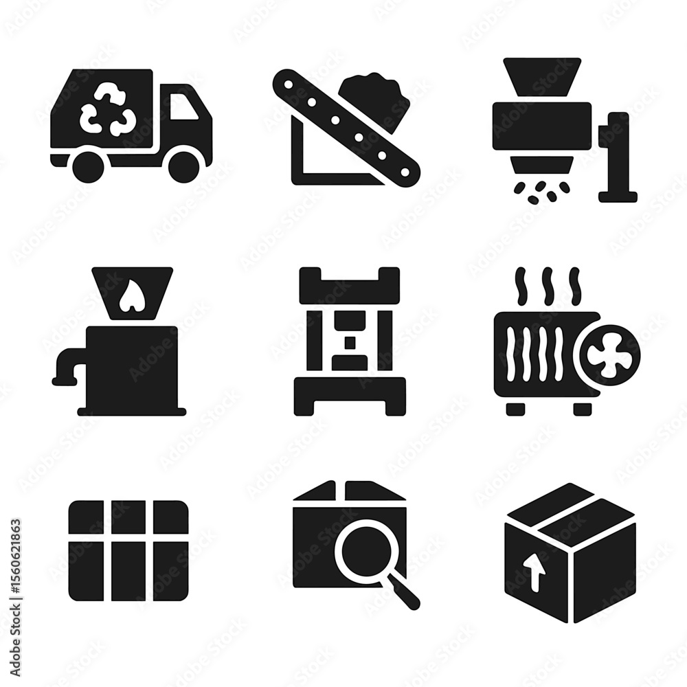 เวกเตอร์ Stock Recycling Process Icons. Solid, filled icon set of ...
