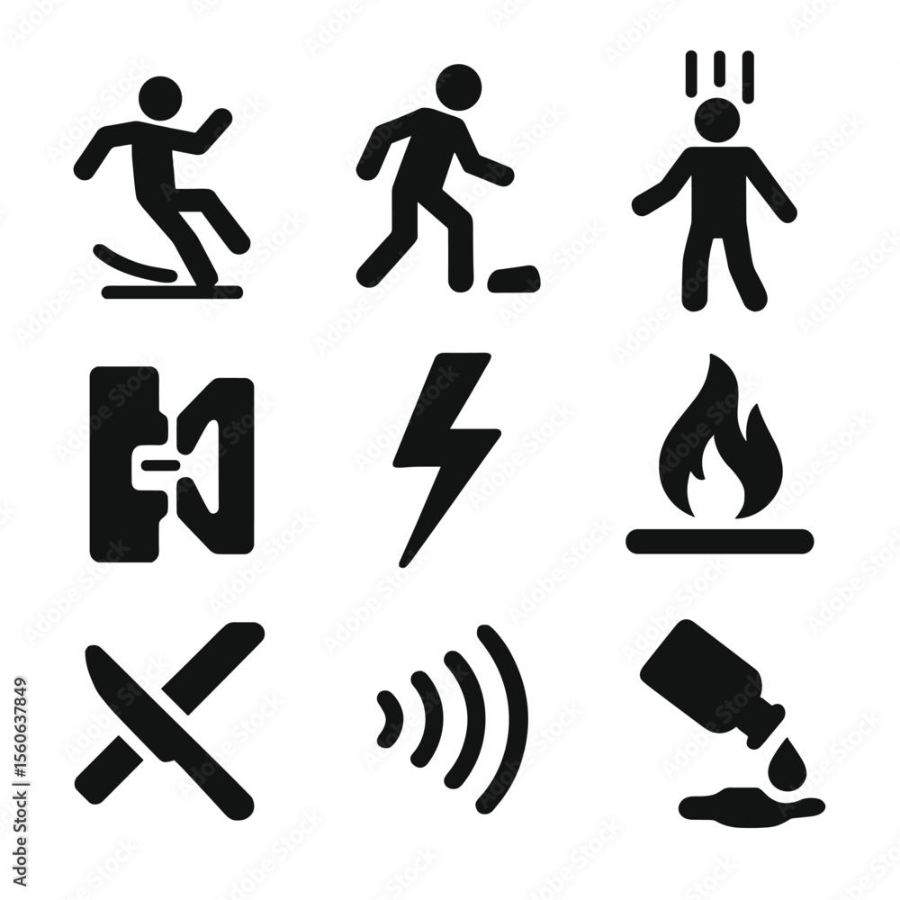 Workplace Hazard Icons. Flat icon set of workplace hazard ...