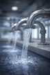 © heerim studio - Liquid Flow: Water streams into a basin from a series of metal pipes, demonstrating continuous flow.