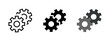 © Chelpanoff - Gears icon. Two interlocking gear wheels in multiple styles vector illustration. Symbol of configuration, process and automation in systems. Mechanical and engineering interface sign.