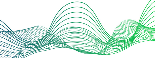 Wall Mural - abstract smooth, flowing wave pattern with green and teal curved lines on a white background, formin