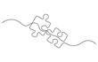 © ANJALI - Puzzle icon line continuous drawing vector. One line Conundrum icon vector background. Team work icon. Continuous outline of a Missing item.