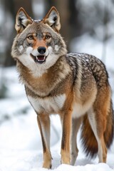 Naklejka na meble Lone Coyote in a Snowy Forest Landscape, Capturing the Tranquility of Winter s Embrace