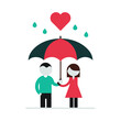 © Riddhi - Couple holding umbrella protecting each other from rain with heart symbol above