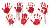 A collection of bloody handprints isolated on transparent background, ideal for horror, halloween, or crime scene designs