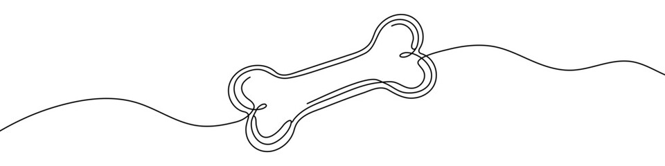 Black bone in one line art style. Bone drawing with editable stroke on white background. Vector illustration.