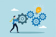 © gfxshakib2023 - Business man turning gears to power a lightbulb idea isolated on transparent background