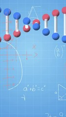 Wall Mural - animation of dna strand spinning, data processing and mathematical equations
