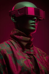 Wall Mural - black abstract onyx mannequin face with neon magenta cyberpunk visor shades and a popped collar cyber inspired 