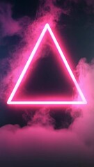 Wall Mural - pink neon triangle glowing vibrantly among dark smoky clouds, abstract concept