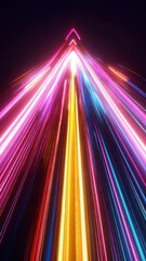 Wall Mural - Colorful neon light trails converging in dynamic abstract pattern