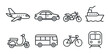 © Igor - Transport vehicle set. travel silhouette: plane, car, bike, ship, bus, train vector icons.