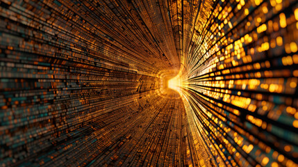 Wall Mural - vibrant visual representation of digital tunnel, showcasing fast moving binary data streams shades o