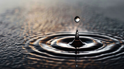 Wall Mural - Single raindrop creates beautiful ripple effect on matte surface, showcasing elegance of nature design