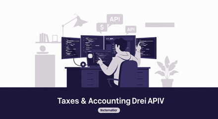 Software Developer Analyzing Financial Data Using Api Integration On Multiple Screens
