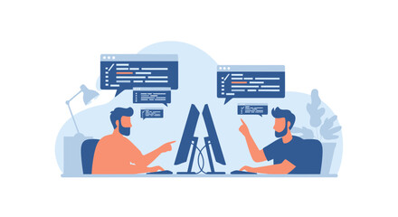 Two Developers Are Collaborating On Software Code At A Company Office