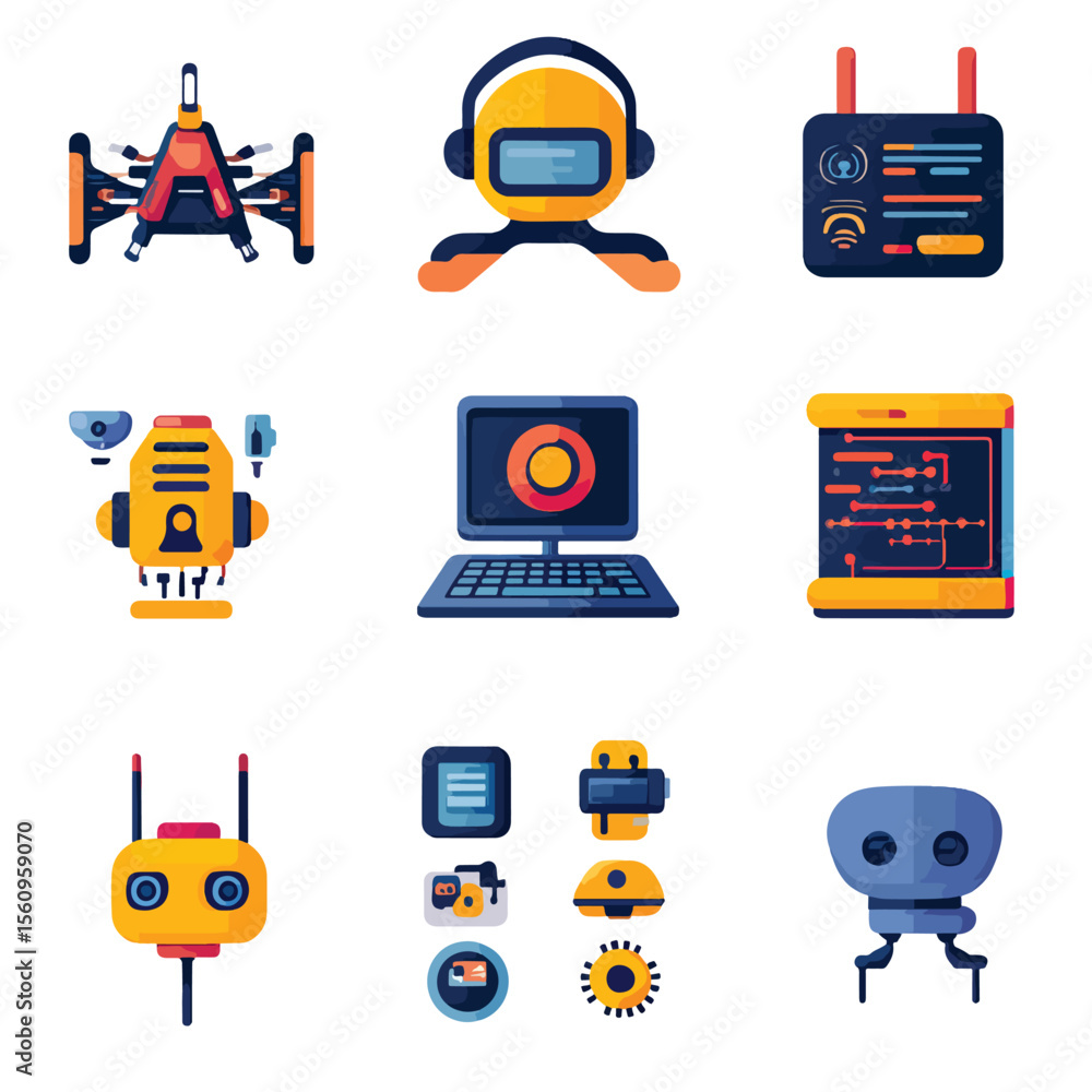 2D Flat icon AI-Generated Art & Creative Technologies Icons isolated in ...