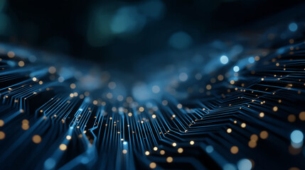 Wall Mural - digital circuitry: abstract close-up of a complex digital circuit board, featuring intricate pathway