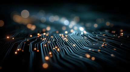 Canvas Print - circuit board glow: abstract close-up of a circuit board with glowing nodes, suggesting technologica