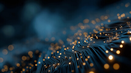 Wall Mural - digital circuitry: a close-up view of a futuristic circuit board, glowing with vibrant lights, symbo