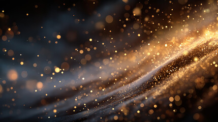 Wall Mural - golden stream: a mesmerizing composition of flowing golden particles, shimmering against a deep, dar