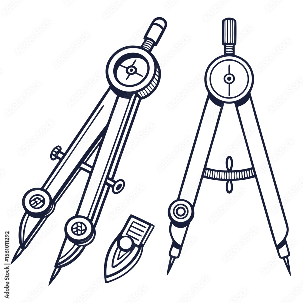 Drawing compasses and a cutter tool drafting tool geometry Stock Vector ...