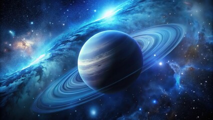 Wall Mural - A Celestial Body with Rings in a Vibrant Nebula, Showing the Immensity of Space