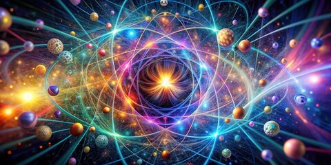Wall Mural - Vibrant Cosmic Dance An Abstract Representation of Interconnected Celestial Bodies and Energetic Fields
