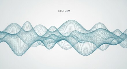 Abstract flowing particles forming a wave-like pattern on a light background