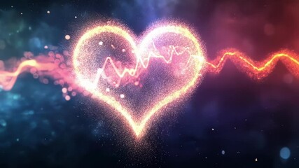 Wall Mural - flowing binary code surrounds a heart shape crafted from glowing particles, illustrating the concept