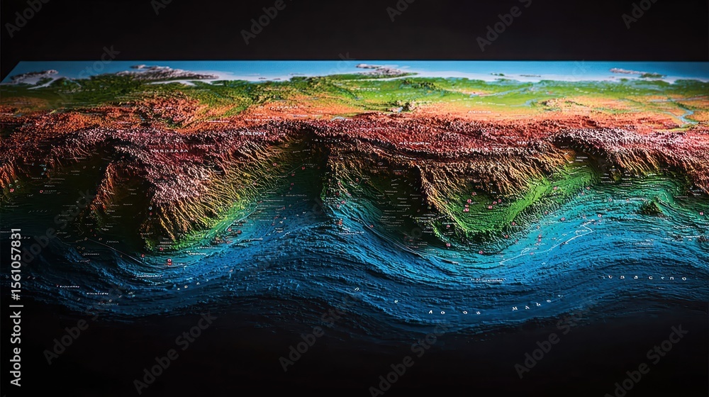 3D topographic map of land and sea Stock Photo | Adobe Stock