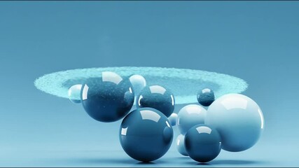 Wall Mural - Abstract composition of spheres floating on surface with glowing halo used for innovation concept