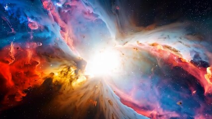 Wall Mural - dramatic cosmic nebula with radiant light and swirling clouds of colorful gas and dust, set against 