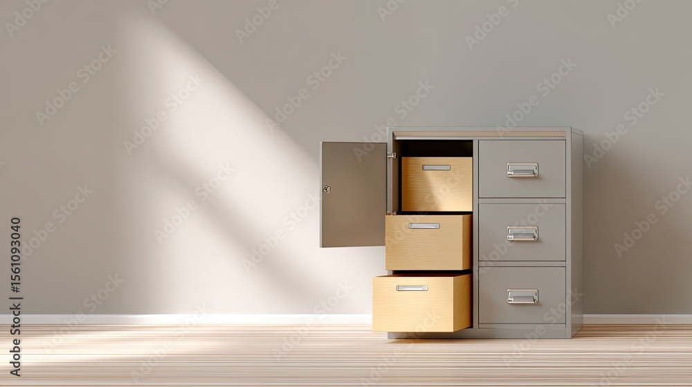 Office Filing Background Open filing cabinet with folders visible inside, neutral tone office ...