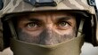 © MediaStockAI - Close-up of a soldier's face covered in dirt.