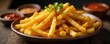 © Pornsuda - A generous platter overflowing with golden, crispy fries, seasoned to perfection and served with various dipping sauces Perfect for sharing or indulging in a hearty meal , savory, food