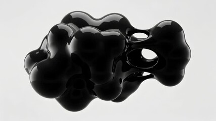 Wall Mural - glossy black abstract blob-like form with interconnected curves on pale gray backdrop