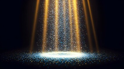 Wall Mural - golden light rays illuminating shimmering particles on dark backdrop creates a magical radiant scene