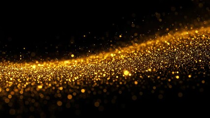 Wall Mural - Golden Particles Flowing on Black Background Creates a Shimmering Wave of Glitter